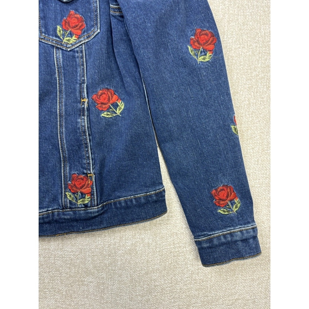 Driftwood Womens Denim Embroidered Roses Button Up Jacket Size Large/L Blue . - Picture 5 of 9
